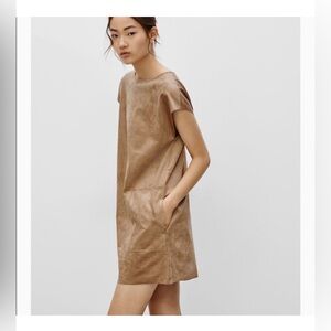 Wilfred Free Aritzia Nori Dress Camel Ultra Suede Stretch Pockets M